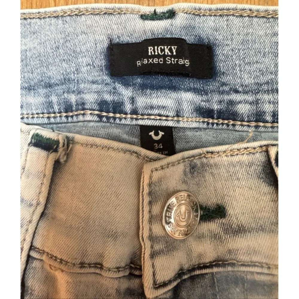 True Religion Ricky Jeans Men's 34XL33 Light Blue Relaxed Straight Leg